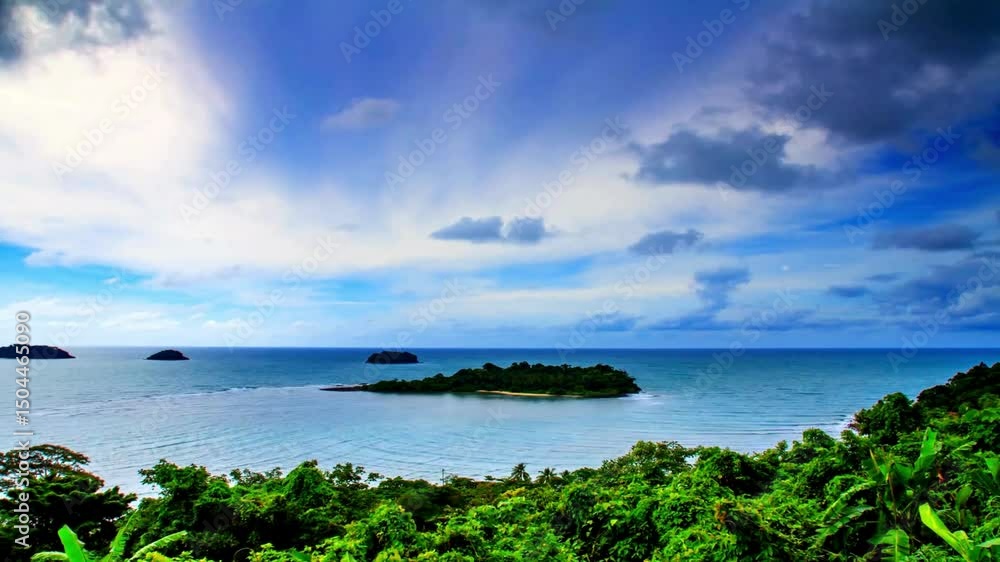 Serene Tropical Island Seascape with Lush Green Foliage Serene Tropical Island Seascape with Lush Green Foliage