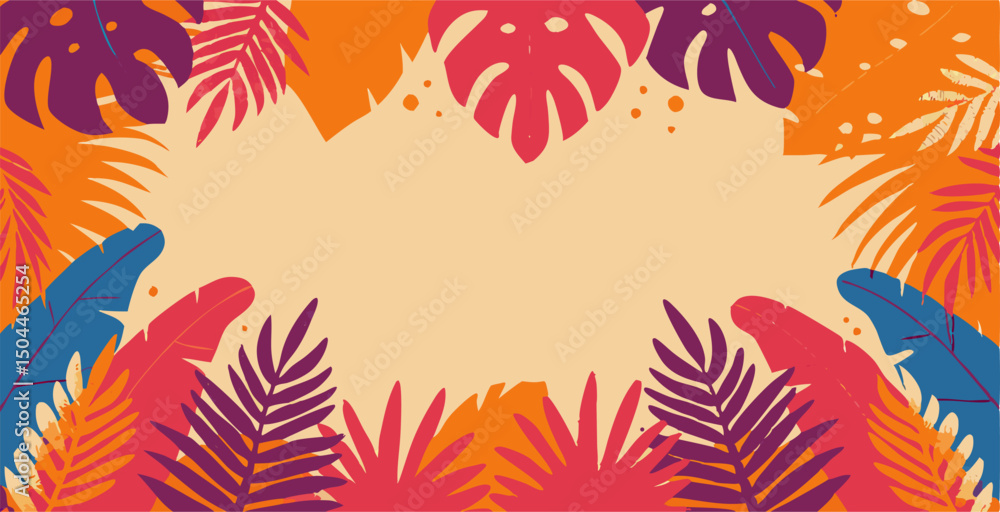 Tropical Leaves Frame Background, Summer Design Tropical Leaves Frame Background, Summer Design