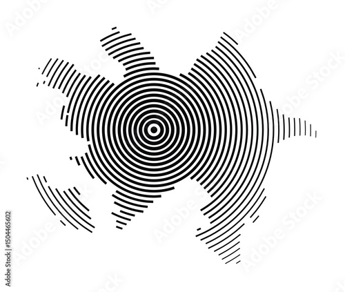 Abstract map of Azerbaijan showing the country with concentric black tapering lines