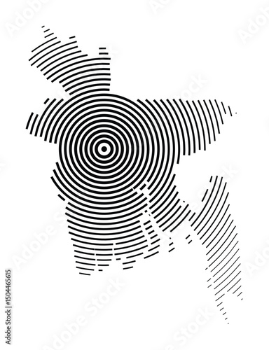 Abstract map of Bangladesh showing the country with concentric black tapering lines