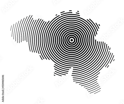 Abstract map of Belgium showing the country with concentric black tapering lines