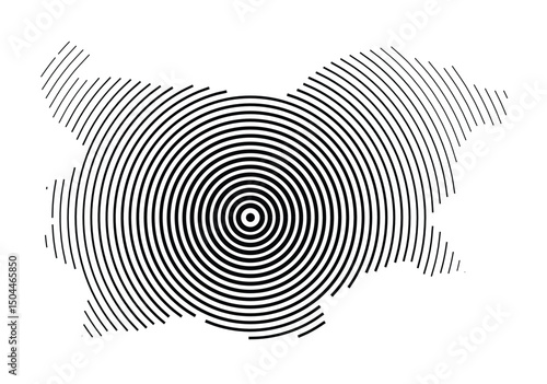 Abstract map of Bulgaria showing the country with concentric black tapering lines