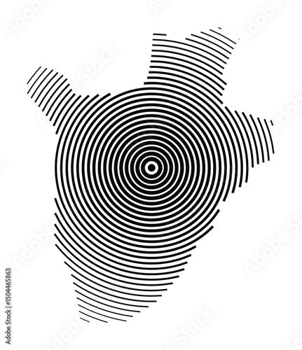 Abstract map of Burundi showing the country with concentric black tapering lines