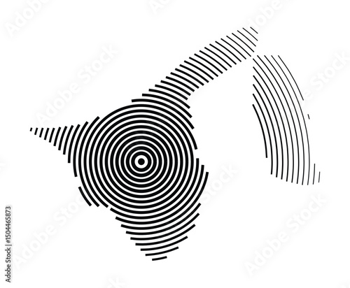 Abstract map of Brunei showing the country with concentric black tapering lines