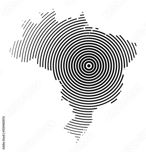 Abstract map of Brazil showing the country with concentric black tapering lines