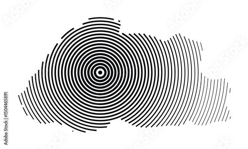 Abstract map of Bhutan showing the country with concentric black tapering lines