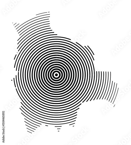 Abstract map of Bolivia showing the country with concentric black tapering lines