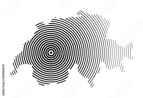 Abstract map of Switzerland showing the country with concentric black tapering lines