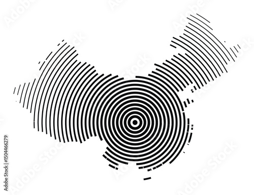 Abstract map of People's Republic of China showing the country with concentric black tapering lines