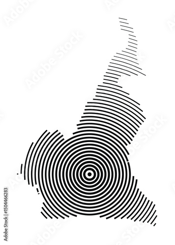 Abstract map of Cameroon showing the country with concentric black tapering lines