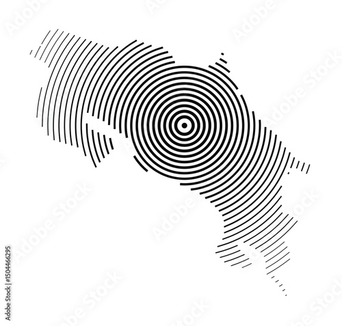 Abstract map of Costa Rica showing the country with concentric black tapering lines