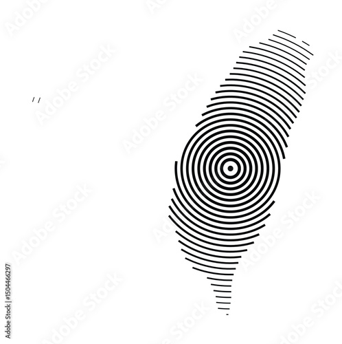Abstract map of Taiwan showing the country with concentric black tapering lines