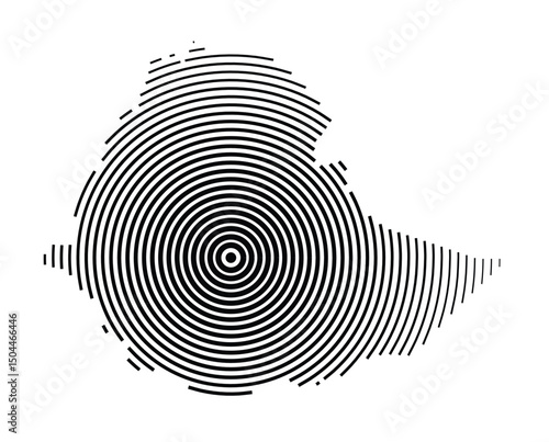Abstract map of Ethiopia showing the country with concentric black tapering lines