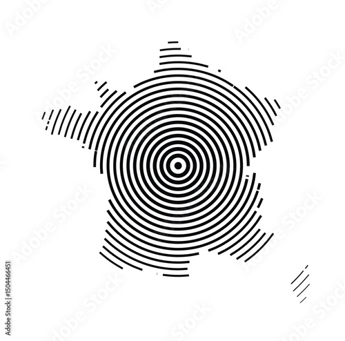 Abstract map of France showing the country with concentric black tapering lines