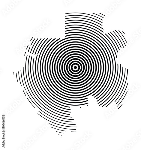 Abstract map of Gabon showing the country with concentric black tapering lines