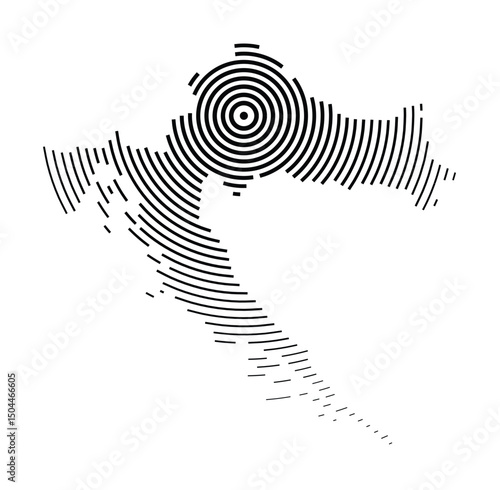 Abstract map of Croatia showing the country with concentric black tapering lines