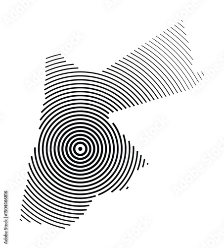 Abstract map of Jordan showing the country with concentric black tapering lines