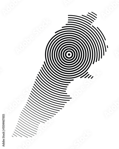 Abstract map of Lebanon showing the country with concentric black tapering lines