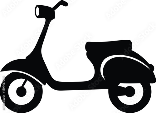 Sleek vespa scooter silhouette for transportation in a black and white icon