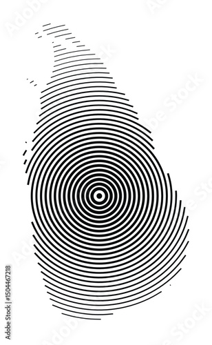 Abstract map of Sri Lanka showing the country with concentric black tapering lines