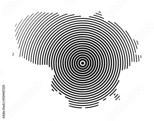 Abstract map of Lithuania showing the country with concentric black tapering lines