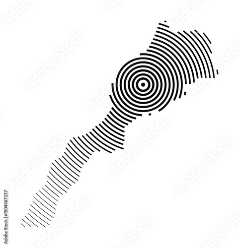 Abstract map of Morocco showing the country with concentric black tapering lines