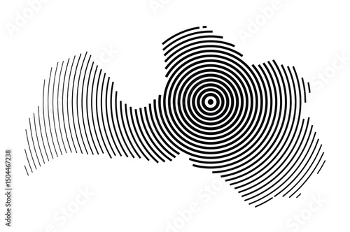 Abstract map of Latvia showing the country with concentric black tapering lines