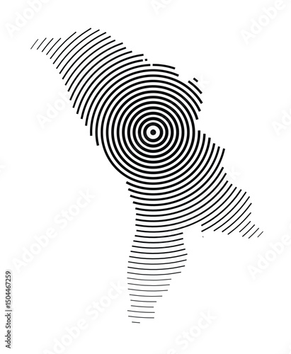 Abstract map of the Moldova showing the country with concentric black tapering lines