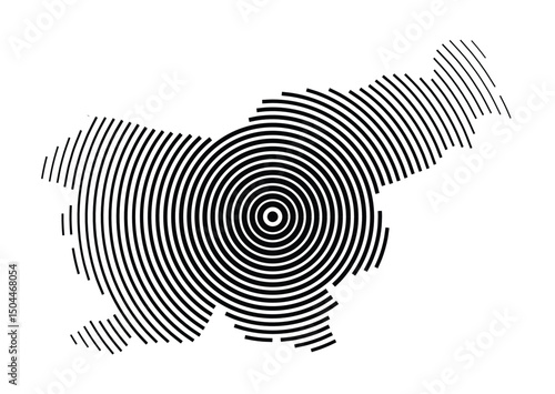 Abstract map of Slovenia showing the country with concentric black tapering lines