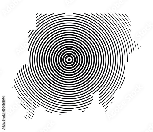 Abstract map of the Sudan showing the country with concentric black tapering lines