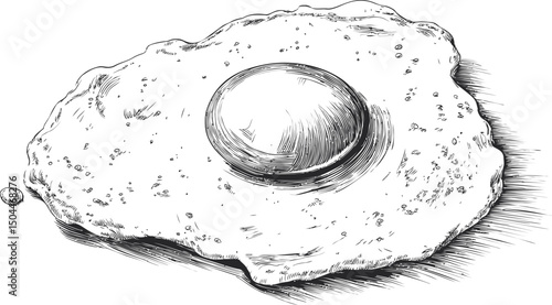 Illustration of a fried egg with detailed shading, black and white line art. Vector illustration