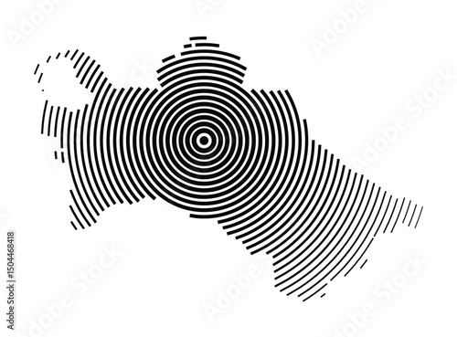 Abstract map of Turkmenistan showing the country with concentric black tapering lines