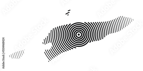 Abstract map of East Timor showing the country with concentric black tapering lines