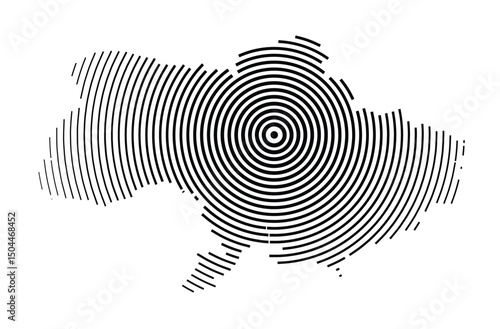 Abstract map of Ukraine showing the country with concentric black tapering lines