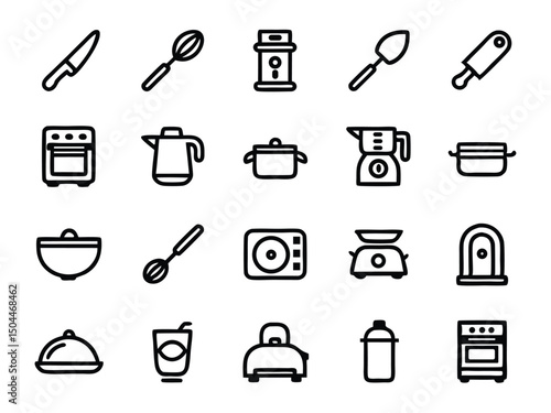 Kitchen utensils and appliances icons set vector illustration outline style