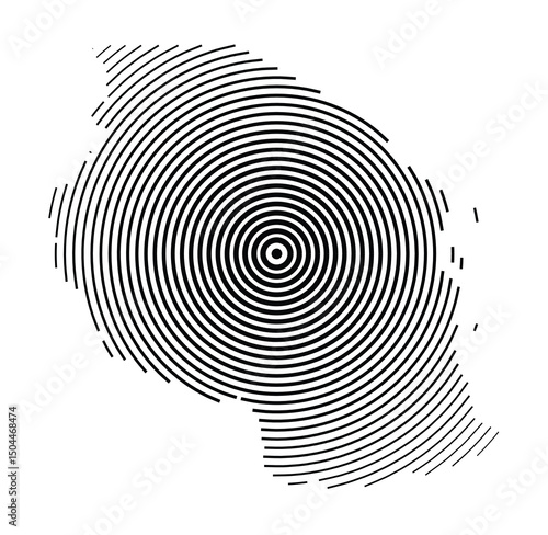 Abstract map of the Tanzania showing the country with concentric black tapering lines