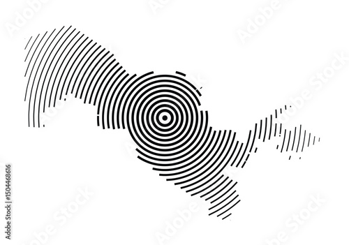 Abstract map of Uzbekistan showing the country with concentric black tapering lines