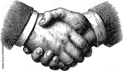 Vintage handshake engraving of two hands clasped in agreement. Vector illustration
