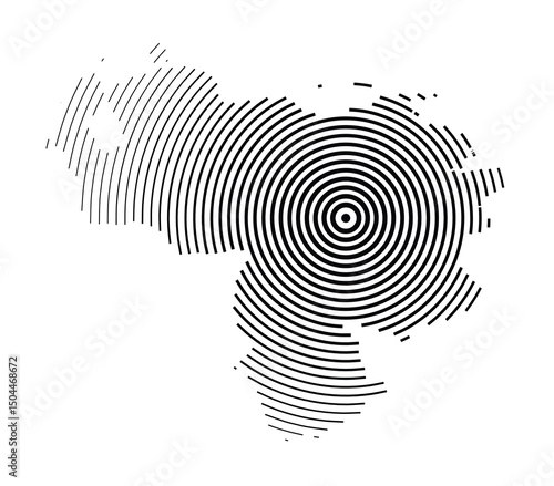 Abstract map of Venezuela showing the country with concentric black tapering lines