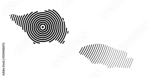 Abstract map of Samoa showing the country with concentric black tapering lines