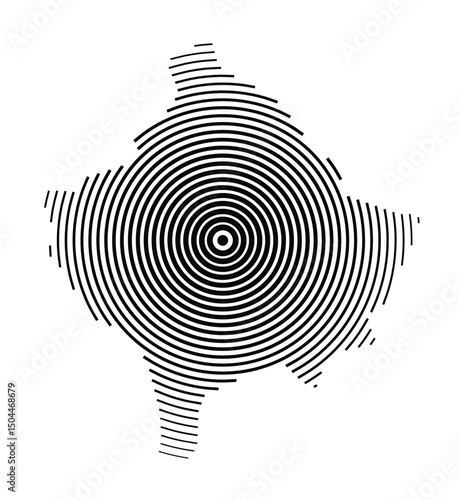 Abstract map of Kosovo showing the country with concentric black tapering lines