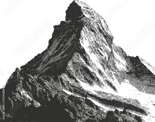 Black and white illustration of the Matterhorn mountain in dramatic style. Vector illustration