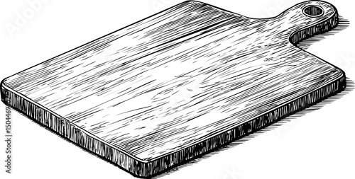 Illustration of wooden cutting board with textured surface and handle. Vector illustration