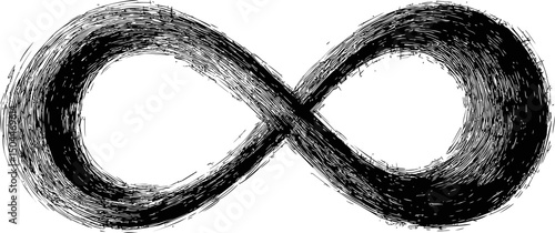 Hand-drawn black infinity symbol with textured details. Vector illustration