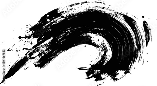 Abstract black ink brush stroke swirls with splatters. Vector illustration