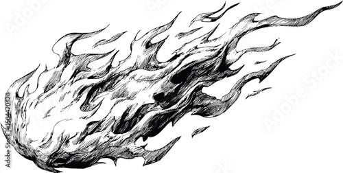 Dynamic black and white sketch of roaring flames in motion, artistic illustration. Vector illustration