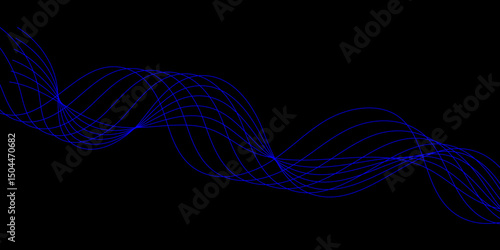 Abstract black background with a glowing abstract waves. Abstract wave element for design. Digital frequency track equalizer, Futuristic background design. Long exposure, Light painting photography.