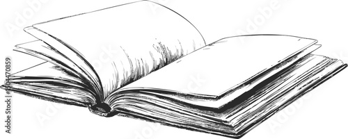 Detailed sketch illustration of an open book with blank pages. Vector illustration
