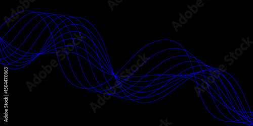 Abstract black background with a glowing abstract waves. Abstract wave element for design. Digital frequency track equalizer, Futuristic background design. Long exposure, Light painting photography.