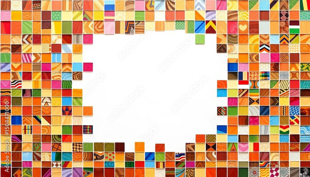 Fototapeta premium Empty colorful mosaic square collage background, vibrant, template